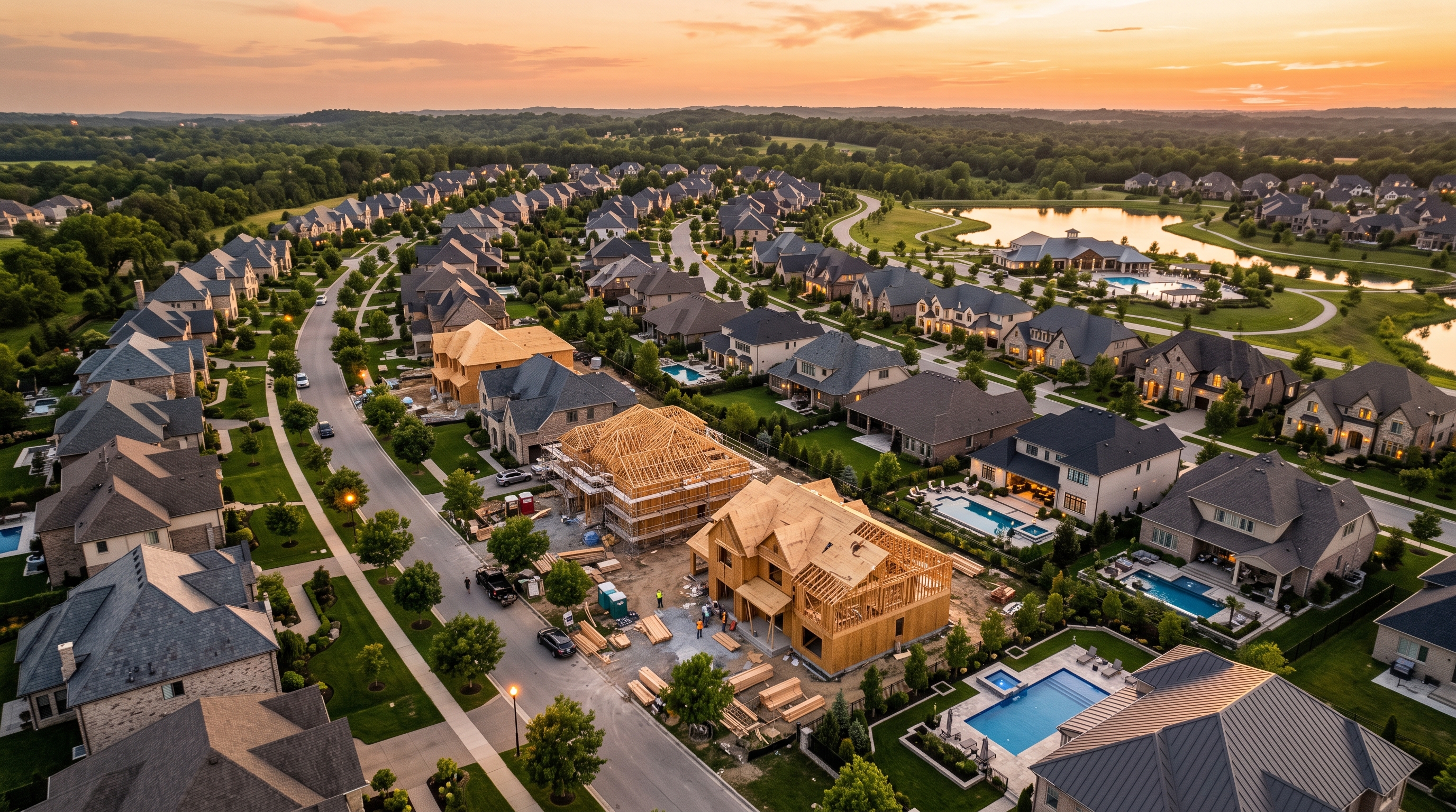 Construction development at golden hour